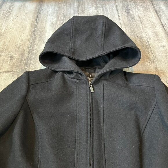 London Fog Black Wool-Blend Short Zip Jacket w/Hood, W's Medium - Picture 2 of 10